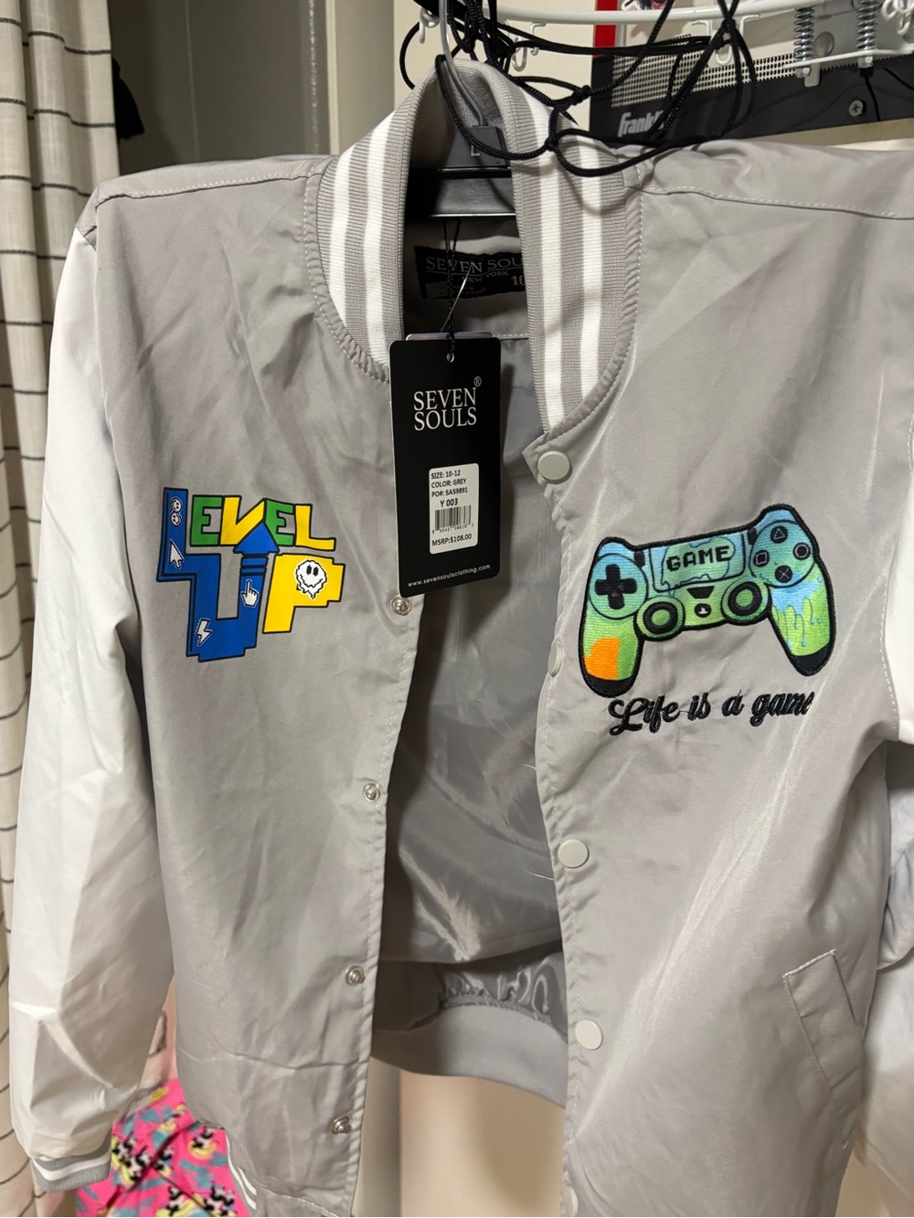 Seven Souls Kids' Light Gray Gamers' Bomber Jacket